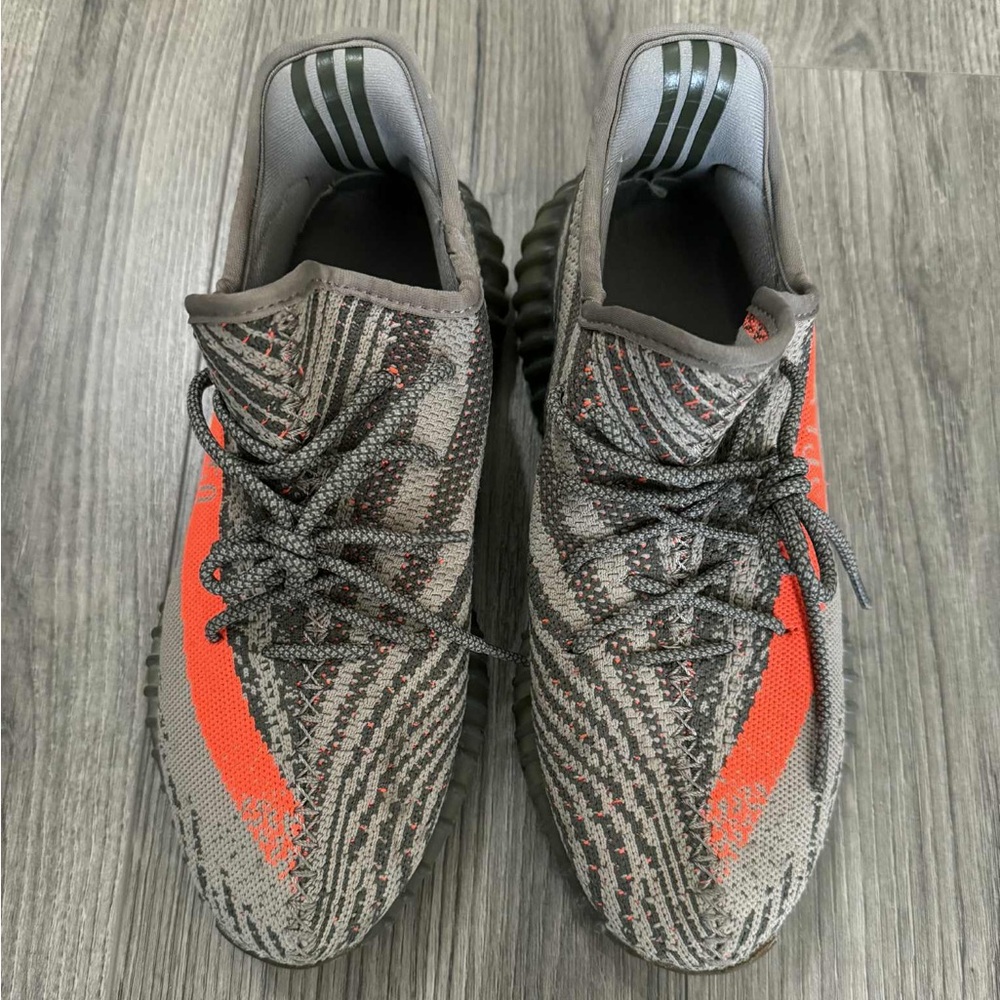 Adidas Yeezy Men's Gray and Red Patterned Sneakers